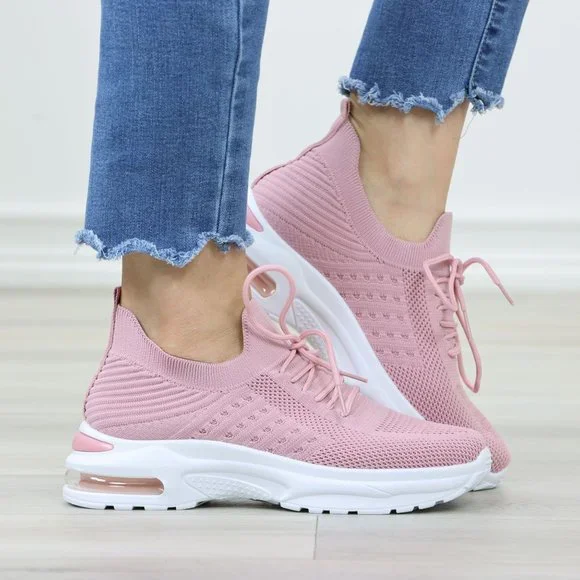 Pink Fashion Comfort Heel Sock Sneakers Shoes Slip Ons - Picture 3 of 12